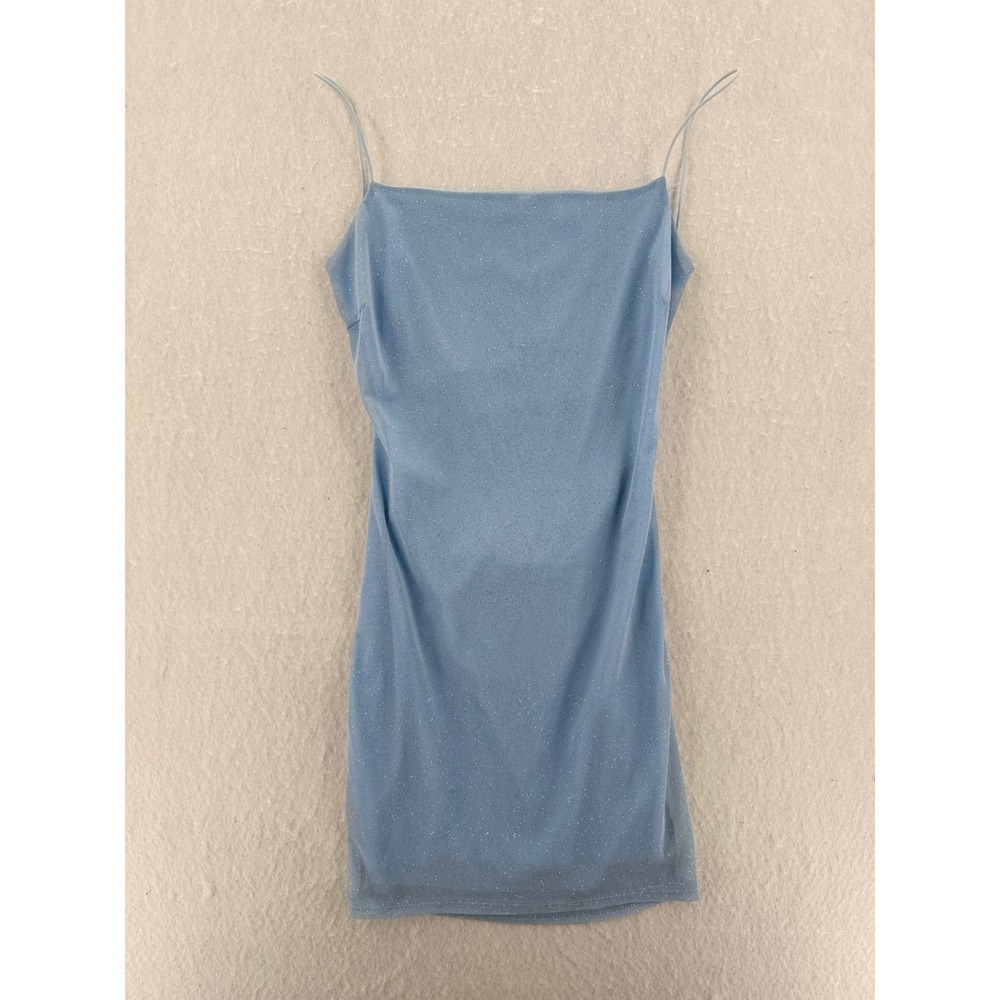 Mistyrose - Mini Dress Glitter Mesh Open Back MD5365 - Light Blue - L - Womens